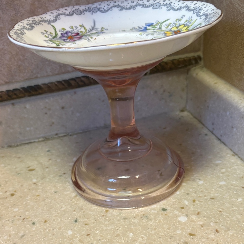 Upcycled Floral Pedestal Candle Holder - Picture 3 of 3